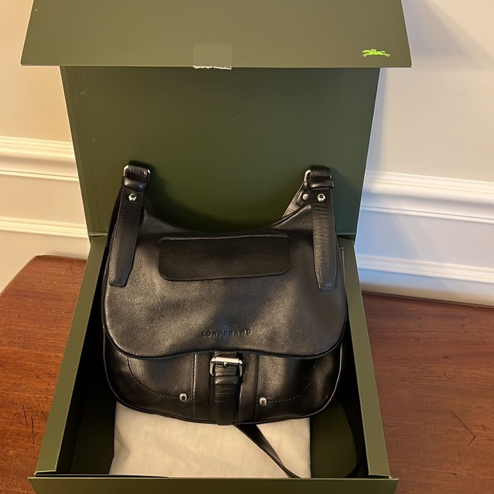 Longchamp Balzane Leather Hobo Bag Black